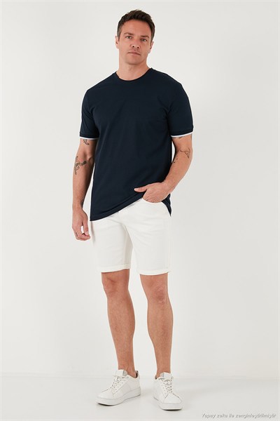 Streç Pamuklu Regular Fit Bisiklet Yaka Erkek T Shirt 5902981 İNDİGO