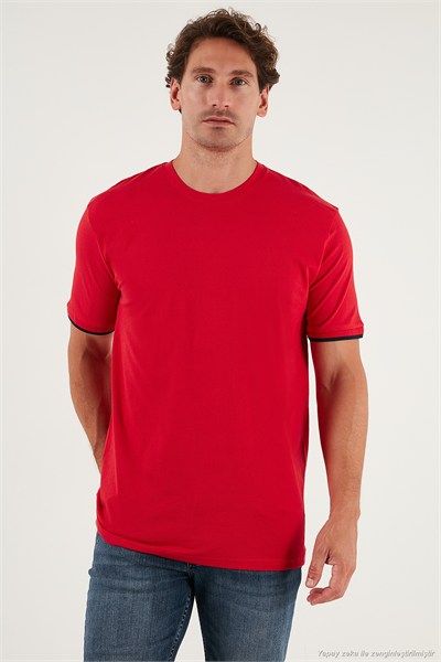 Streç Pamuklu Regular Fit Bisiklet Yaka Erkek T Shirt 5902981 KIRMIZI