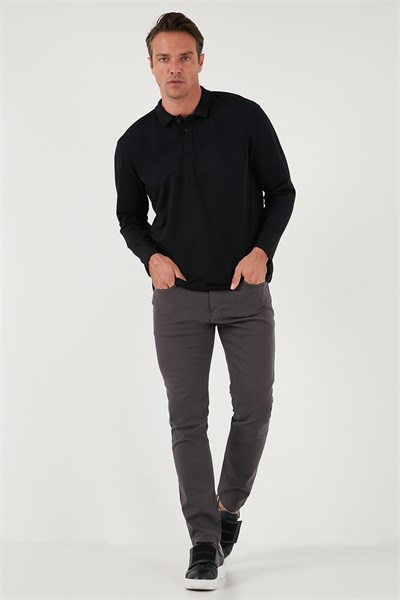 Streç Pamuklu Regular Fit Düğmeli Polo Yaka Erkek Sweat 5905727 SİYAH