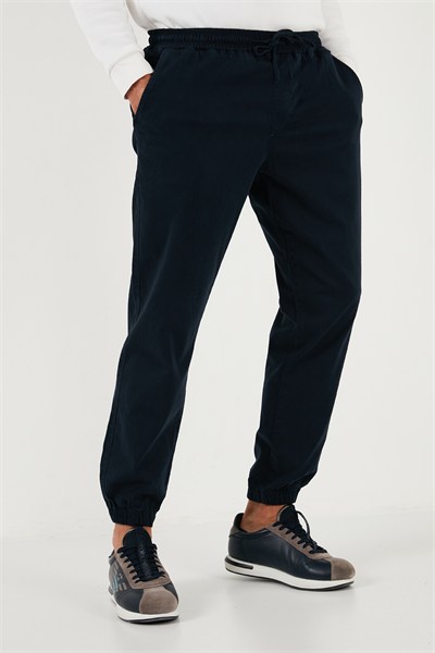 Streç Pamuklu Regular Fit Lastikli Paça Jogger Erkek Pantolon 674004 LACİVERT