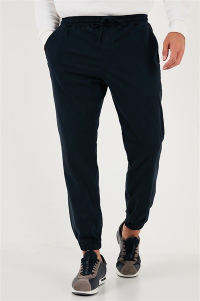 Streç Pamuklu Regular Fit Lastikli Paça Jogger Erkek Pantolon 674004 LACİVERT