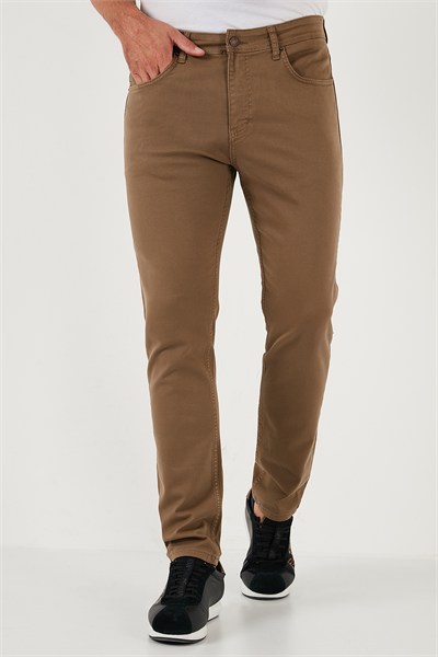 Streç Pamuklu Regular Fit Normal Bel Düz Paça Erkek Pantolon 674002 KOYU BEJ