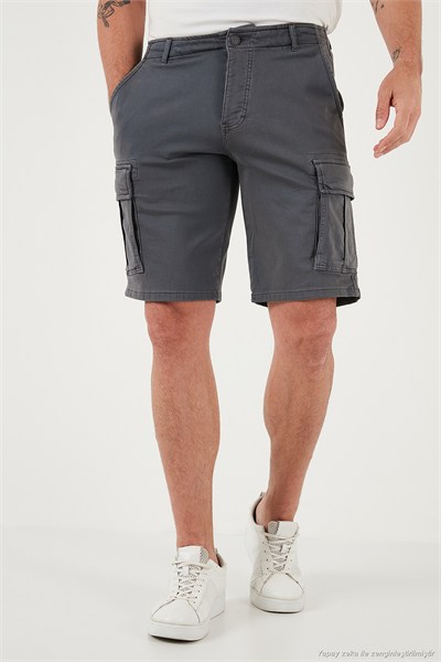 Streç Pamuklu Regular Fit Normal Bel Kargo Cepli Erkek Şort 4510S79MILAN GRİ