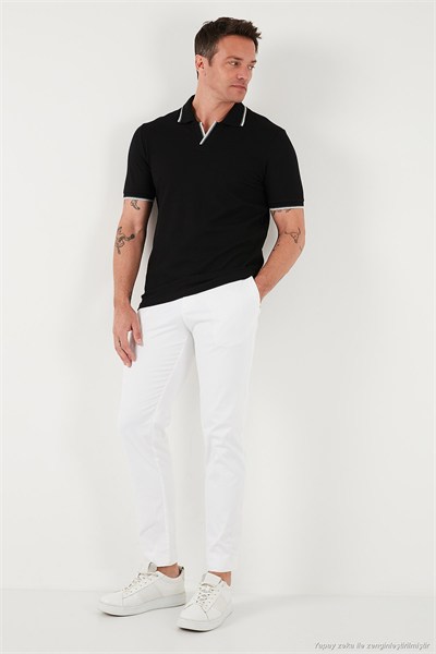 Streç Pamuklu Regular Fit Şerit Detaylı Erkek Polo Yaka T Shirt 5902768 SİYAH