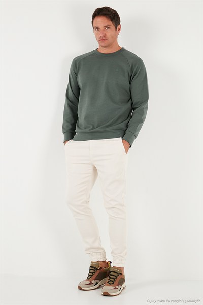 Streç Pamuklu Relaxed Fit Bisiklet Yaka Erkek Sweat 5901210 HAKİ