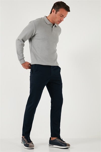Streç Pamuklu Slim Fit Normal Bel Boru Paça Erkek Pantolon 674003 LACİVERT