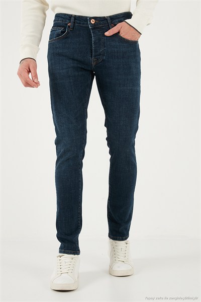 Streç Pamuklu Slim Fit Normal Bel Dar Paça Jeans Erkek Kot Pantolon 1115C42NAPOLI LACİVERT