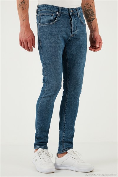 Streç Pamuklu Slim Fit Normal Bel Dar Paça Jeans Erkek Kot Pantolon 1115S60NAPOLI MAVİ