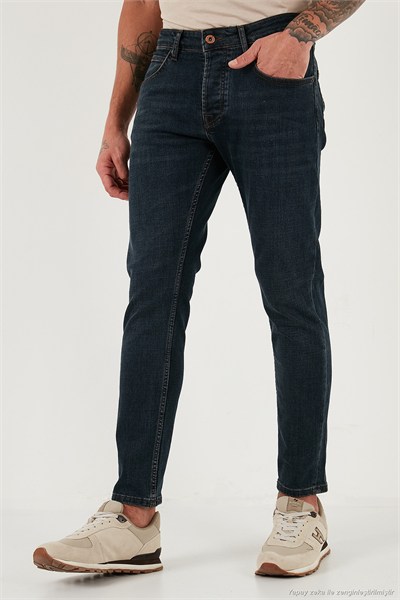 Streç Pamuklu Slim Fit Normal Bel Dar Paça Jeans Erkek Kot Pantolon 1124C45NAPOLI MAVİ