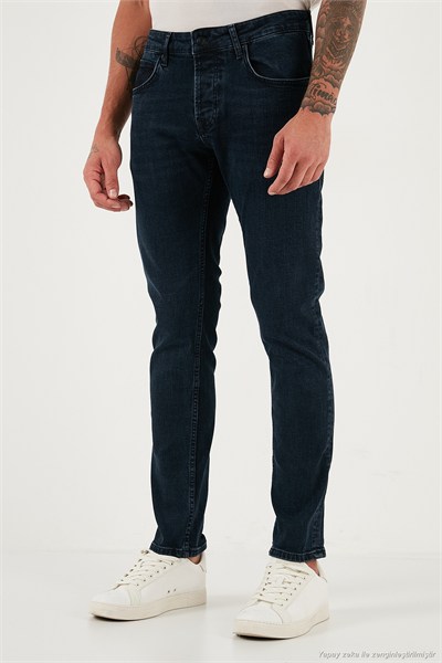 Streç Pamuklu Slim Fit Normal Bel Dar Paça Jeans Erkek Kot Pantolon 1124C47NAPOLI LACİVERT