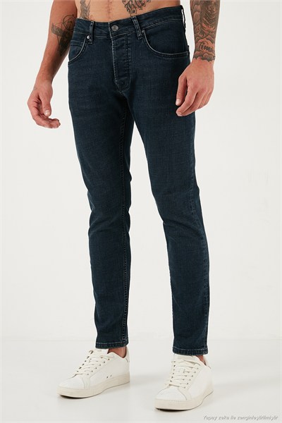 Streç Pamuklu Slim Fit Normal Bel Dar Paça Jeans Erkek Kot Pantolon 1124C46NAPOLI MAVİ