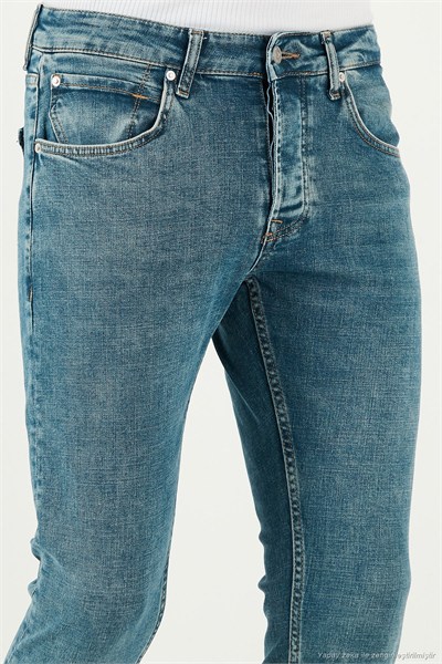 Streç Pamuklu Slim Fit Normal Bel Dar Paça Jeans Erkek Kot Pantolon 1124S52NAPOLI YEŞİL