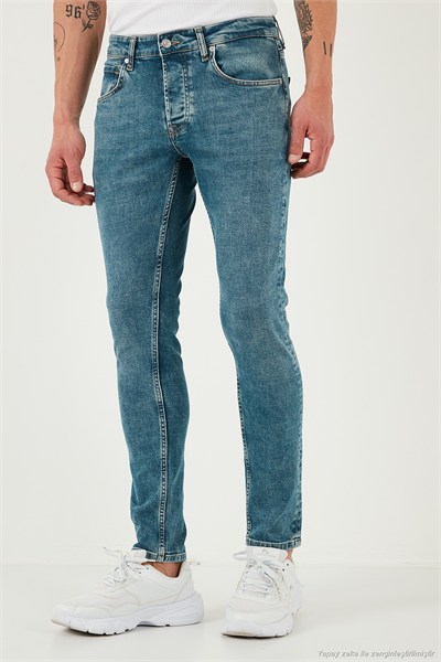 Streç Pamuklu Slim Fit Normal Bel Dar Paça Jeans Erkek Kot Pantolon 1124S52NAPOLI YEŞİL