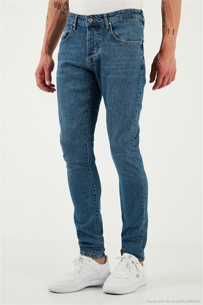 Streç Pamuklu Slim Fit Normal Bel Dar Paça Jeans Erkek Kot Pantolon 1115S60NAPOLI MAVİ