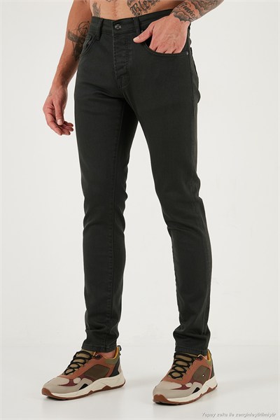 Streç Pamuklu Slim Fit Normal Bel Dar Paça Jeans Erkek Kot Pantolon 1115C24NAPOLI NEFTİ