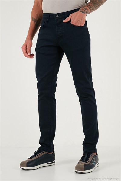 Streç Pamuklu Slim Fit Normal Bel Dar Paça Jeans Erkek Kot Pantolon 1115C24NAPOLI LACİVERT