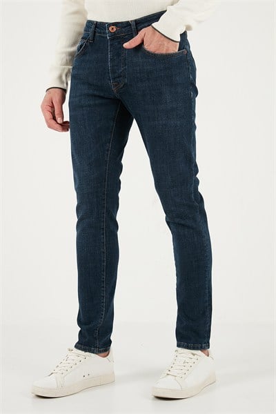 Streç Pamuklu Slim Fit Normal Bel Dar Paça Jeans Erkek Kot Pantolon 1115C42NAPOLI LACİVERT