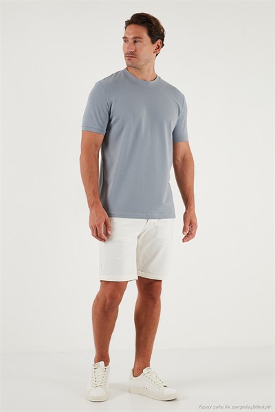 Streç Pamuklu Slim Fit Sıfır Yaka Erkek T Shirt 5902639 AÇIK GRİ