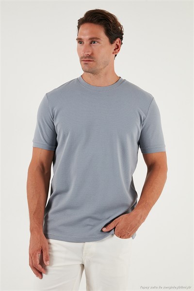 Streç Pamuklu Slim Fit Sıfır Yaka Erkek T Shirt 5902639 AÇIK GRİ