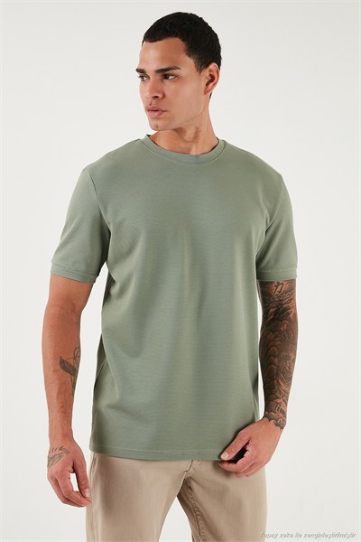 Streç Pamuklu Slim Fit Sıfır Yaka Erkek T Shirt 5902639 Elma