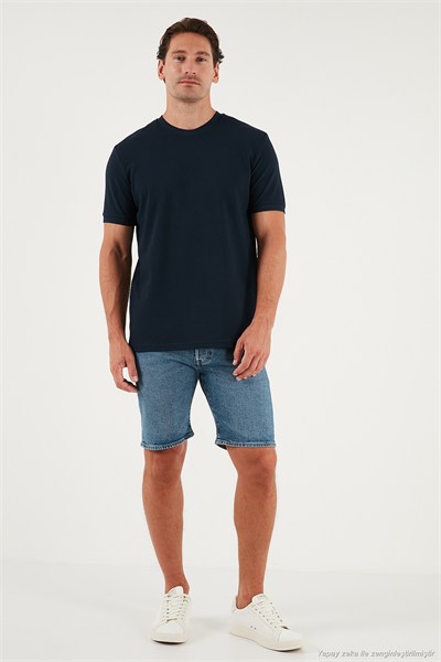 Streç Pamuklu Slim Fit Sıfır Yaka Erkek T Shirt 5902639 İNDİGO
