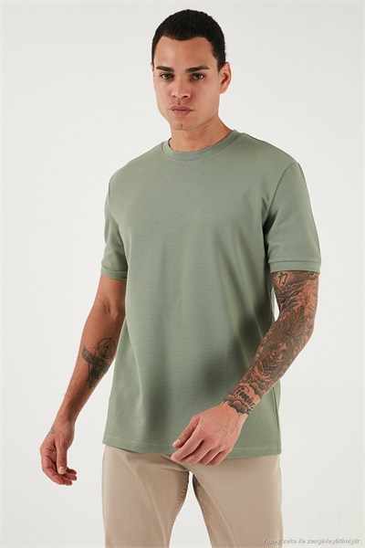 Streç Pamuklu Slim Fit Sıfır Yaka Erkek T Shirt 5902639 Elma