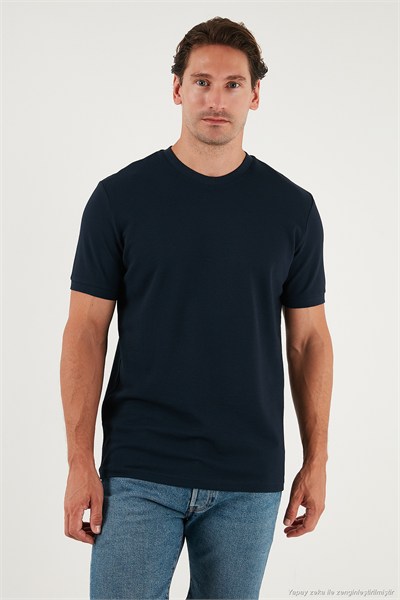 Streç Pamuklu Slim Fit Sıfır Yaka Erkek T Shirt 5902639 İNDİGO