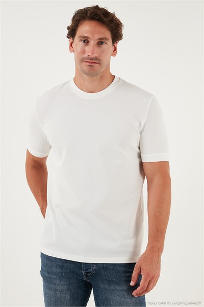 Streç Pamuklu Slim Fit Sıfır Yaka Erkek T Shirt 5902639 EKRU