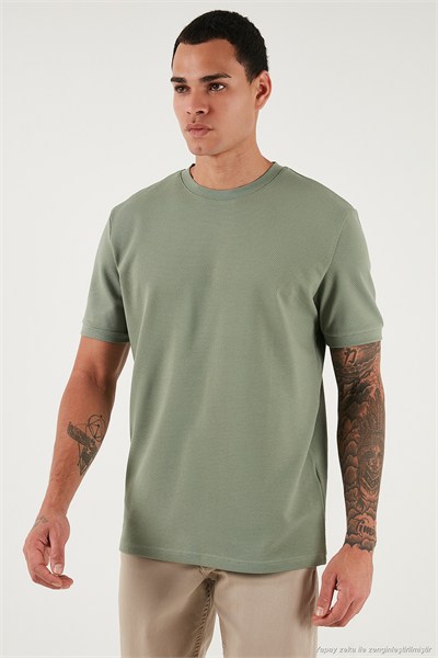 Streç Pamuklu Slim Fit Sıfır Yaka Erkek T Shirt 5902639 Elma