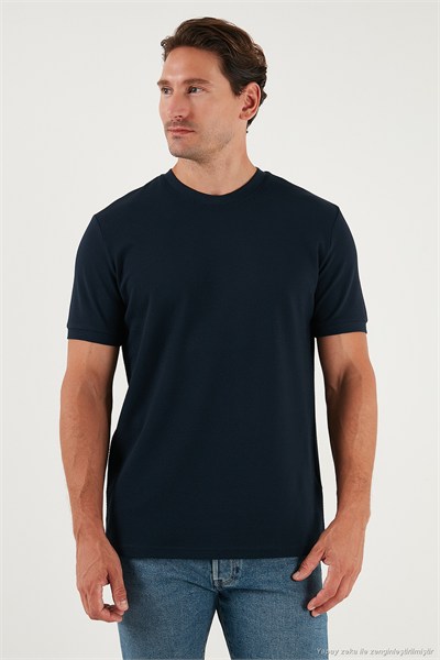 Streç Pamuklu Slim Fit Sıfır Yaka Erkek T Shirt 5902639 İNDİGO