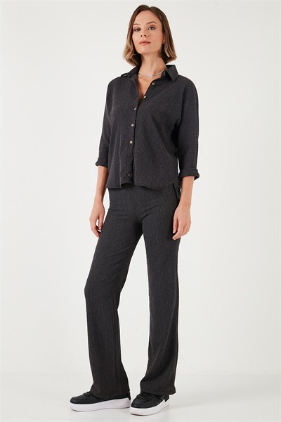 Streç Regular Fit Dokulu Kadın Gömlek 5865975 ANTRASİT