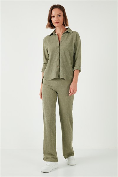 Streç Regular Fit Dokulu Kadın Gömlek 5865975 Olive