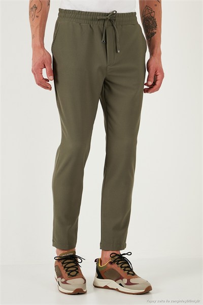 Streç Regular Fit Normal Bel Düz Paça Jogger Erkek Pantolon CF25617953 HAKİ
