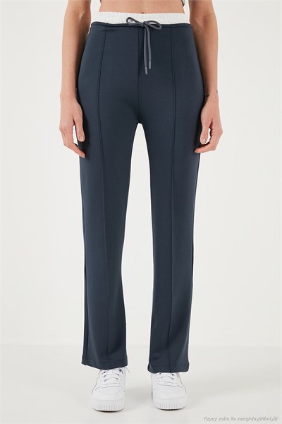 Streç Slim Fit Yüksek Bel Geniş Paça Çimalı Kadın Eşofman Altı 5866078 FÜME