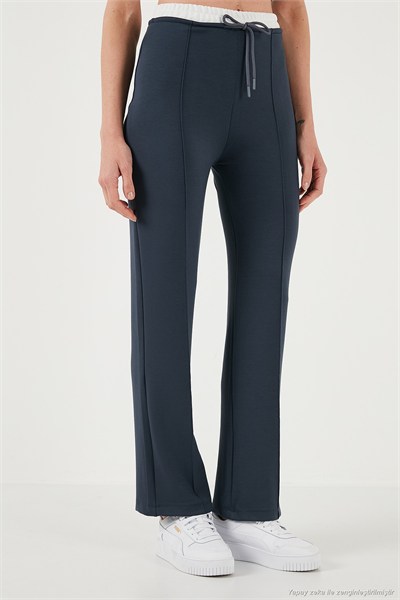 Streç Slim Fit Yüksek Bel Geniş Paça Çimalı Kadın Eşofman Altı 5866078 FÜME
