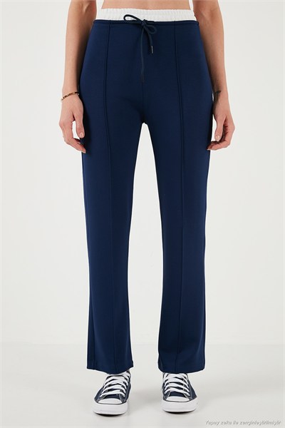 Streç Slim Fit Yüksek Bel Geniş Paça Çimalı Kadın Eşofman Altı 5866078 LACİVERT