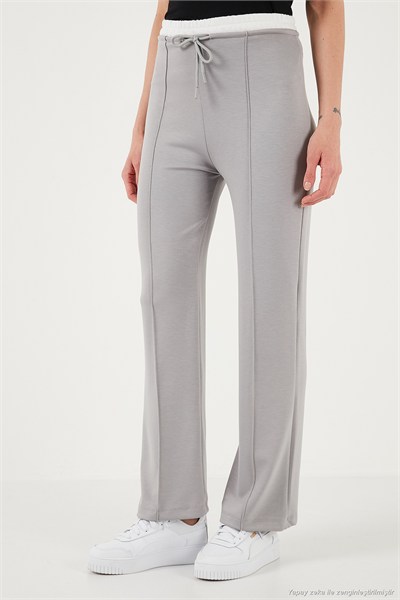 Streç Slim Fit Yüksek Bel Geniş Paça Çimalı Kadın Eşofman Altı 5866078 GRİ