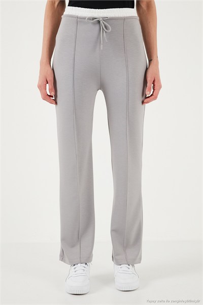 Streç Slim Fit Yüksek Bel Geniş Paça Çimalı Kadın Eşofman Altı 5866078 GRİ