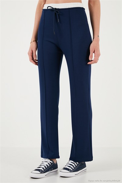 Streç Slim Fit Yüksek Bel Geniş Paça Çimalı Kadın Eşofman Altı 5866078 LACİVERT