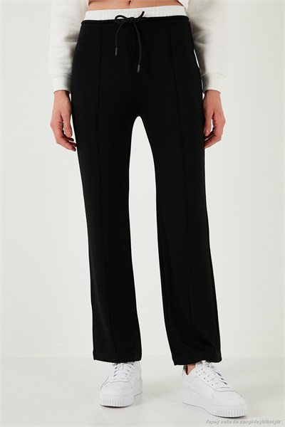 Streç Slim Fit Yüksek Bel Geniş Paça Çimalı Kadın Eşofman Altı 5866078 SİYAH