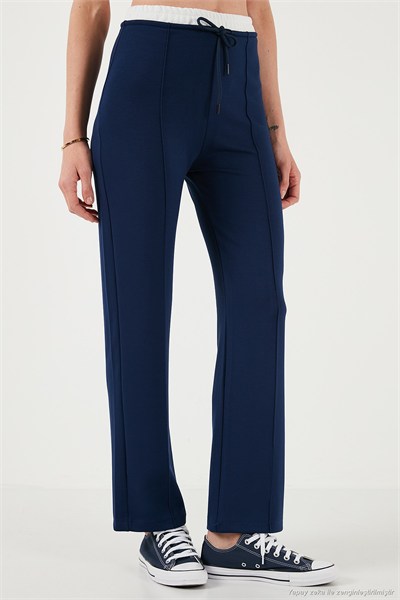 Streç Slim Fit Yüksek Bel Geniş Paça Çimalı Kadın Eşofman Altı 5866078 LACİVERT