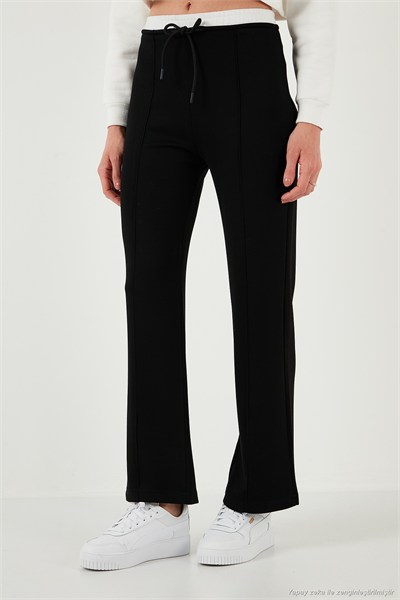 Streç Slim Fit Yüksek Bel Geniş Paça Çimalı Kadın Eşofman Altı 5866078 SİYAH