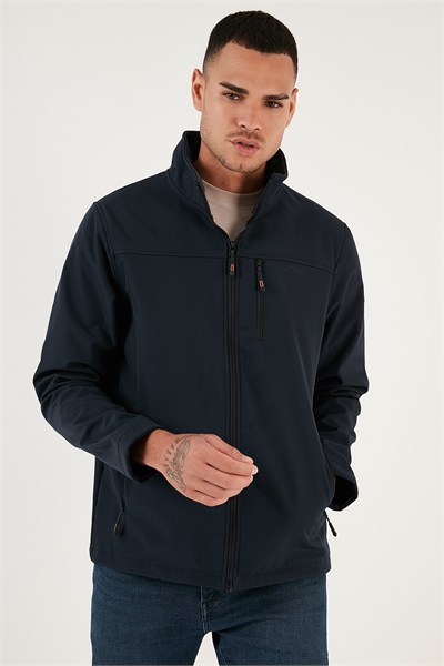 Su İtici Slim Fit Dik Yaka Softshell İnce Erkek Mont 649003 LACİVERT