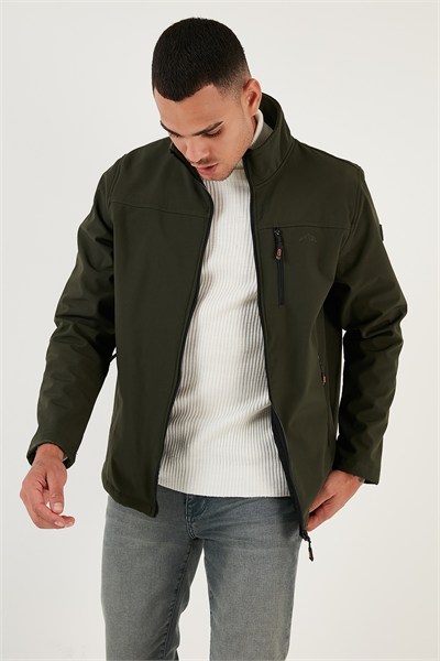 Su İtici Slim Fit Dik Yaka Softshell İnce Erkek Mont 649003 HAKİ