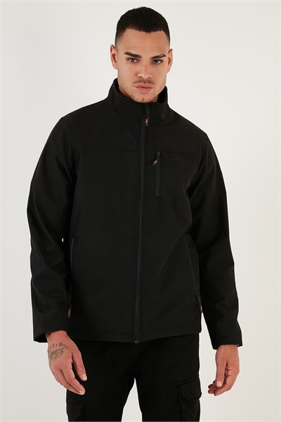Su İtici Slim Fit Dik Yaka Softshell İnce Erkek Mont 649003 SİYAH
