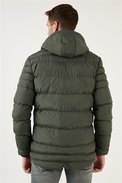 Su İtici Slim Fit Soğuğa ve Rüzgara Dayanıklı Kapüşonlu Şişme Erkek Mont 649005 HAKİ