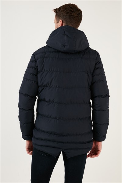 Su İtici Slim Fit Soğuğa ve Rüzgara Dayanıklı Kapüşonlu Şişme Erkek Mont 649005 LACİVERT