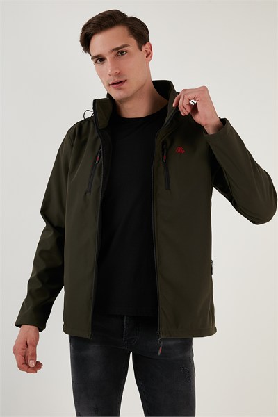 Suya ve Rüzgara Dayanıklı Kapüşonlu Softshell Erkek Mont 5855045 HAKİ