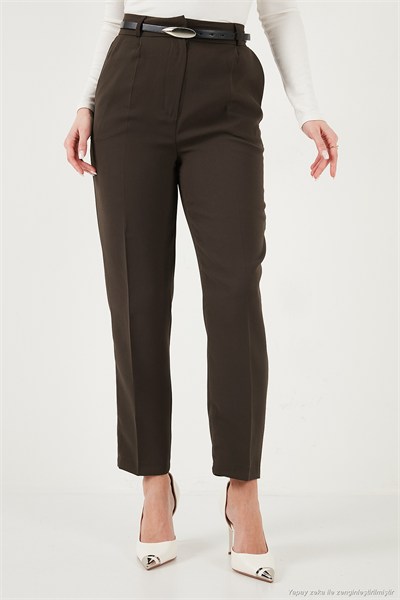 Tapered Fit Yüksek Bel Daralan Paça Kemerli Havuç Kadın Pantolon 6923854 KAHVE