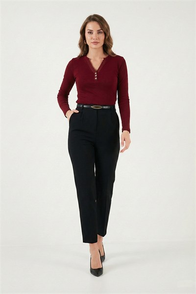 Tapered Fit Yüksek Bel Daralan Paça Kemerli Havuç Kadın Pantolon 6923854 SİYAH